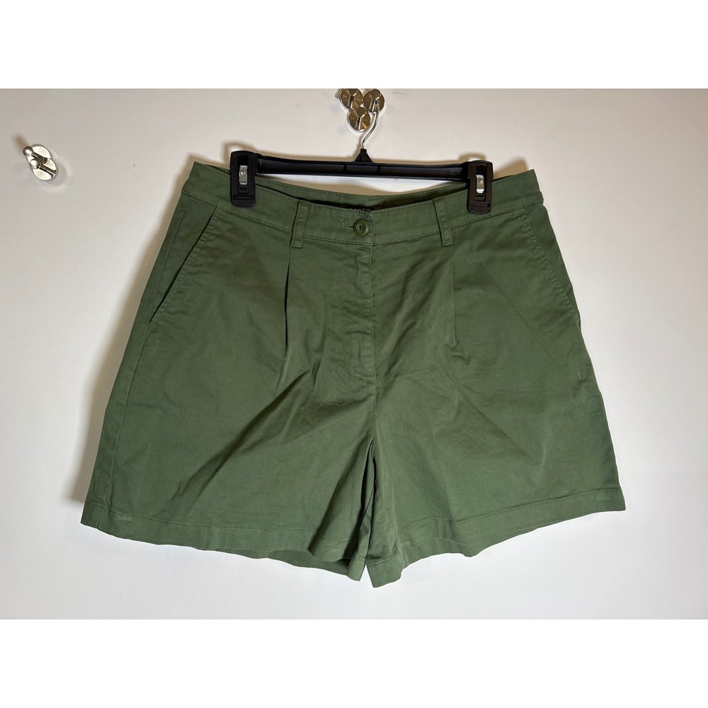 J.Crew Womens Green Pleated High Rise Chino Shorts Size 10 Stretch Cotton